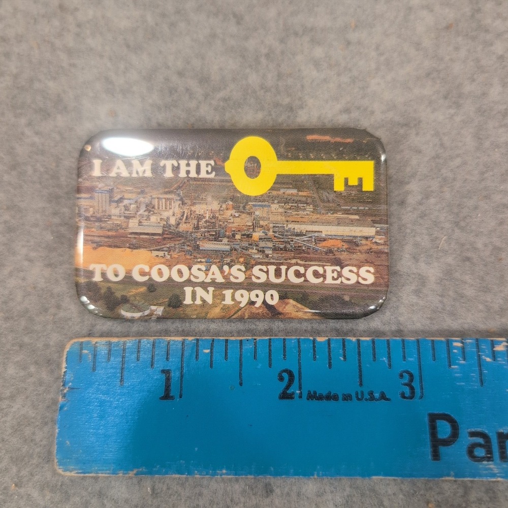 Vtg 1990 Coosa Success Pinback Button Rectangular Industrial Mill Newsprint AL - Picture 3 of 3